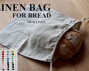 Personalized linen bag, Embroidered linen bread bag for food storage, with drawstring. Sustainable and natural way to keep the products