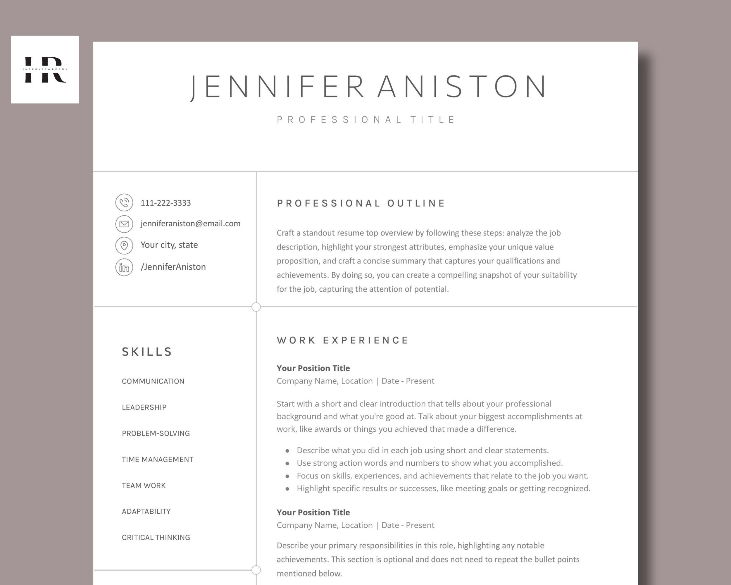 Clean Resume Template Google Docs, Word & Pages, Minimalist Executive ...