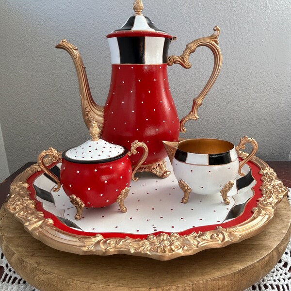 Painted Silver Tea Set Etsy