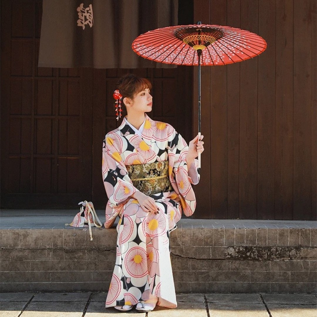 Black Pink Kimono Beautiful Japanese Women Kimono Kimono - Etsy