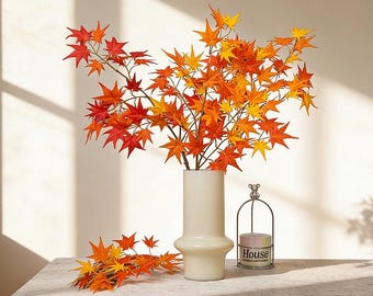 Konstgjord lönnlövskvist för höstdekoration, 28" konstgjord höstlövstjälk för vas, realistiska sidenlönnlöv för Thanksgiving-bröllop