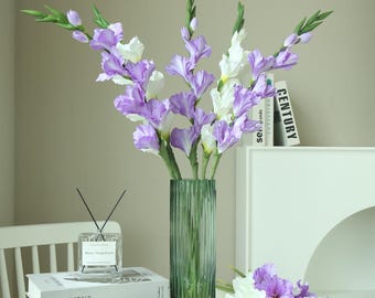 Konstgjorda gladioler i siden, 80 cm lång stjälk med konstgjorda gladioler för hög vas, 8 huvuden med realistiska sidenblommor för bröllop och heminredning