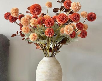 Konstgjorda maskrossilkesblommor, 5-huvudiga pompom-stjälkar, höstblomsterarrangemang för vas, bröllopsbordsdekoration, rustik heminredning