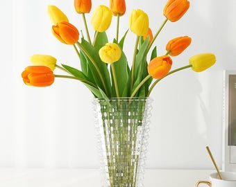 Konstgjorda tulpaner med äkta touch, verklighetstrogna konstgjorda tulpanstjälkar för heminredning, bröllopsbukett, vårblomsterarrangemang, present till henne