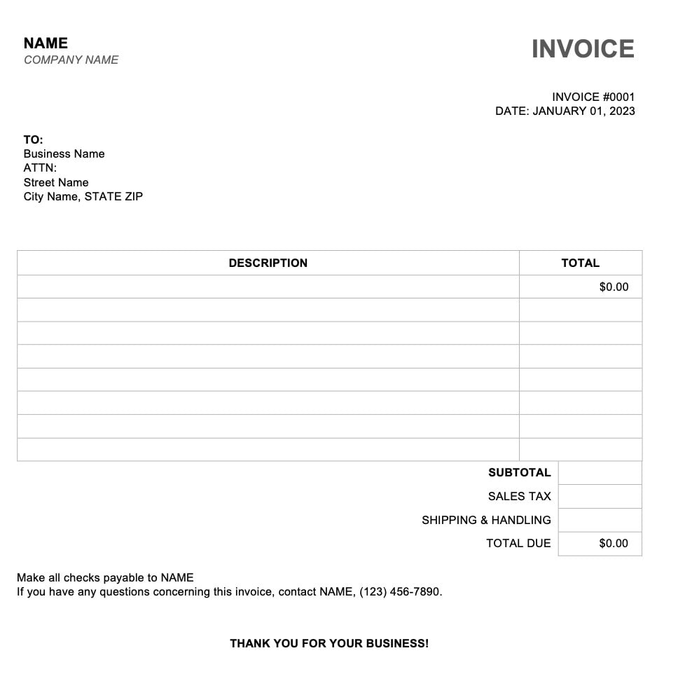 Invoice Template Etsy