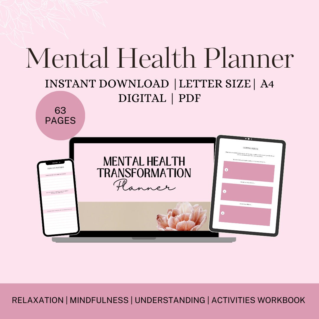 Mental Health Digital Planner Self Care Organizer for Wellness ...