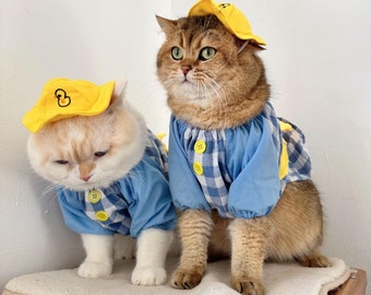 Blue Shirt With Duck Pocket And Hat pet clothing