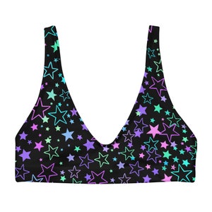 Neon Stars Recycled Padded Top Festival Top Rave Two Piece Rave Top Festival Two Piece Festival Outfit Rave Outfit For Women Festival Set