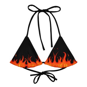 Hot Flames Back Top Festival Top Rave Bikini Top Rave Top Festival StringTop Festival Outfit Rave Outfit For Women Black Festival Top