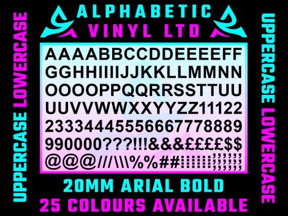 2cm Self Adhesive Vinyl Sticker Letters and numbers 20mm Upper/Lower 25  Colours