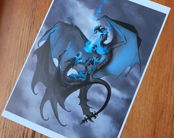 Art Print: Fantasy Illustration, Glossy A4, Dragon, Bird, Werewolf