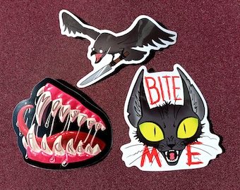 Bite me, Monster Fucker, Knife Crow vinyl stickers