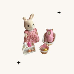 sylvanian families calico critters baby bath time set with white rabbit mother and baby