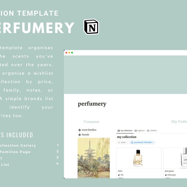 notion perfume | fragrance tracker | perfume list | perfumery | scents list | aesthetic notion template