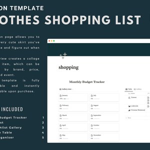 lista życzeń zakupowych do szafy notion szablon notion | estetyczny szablon notion | akcesoria | miesięczny budżet