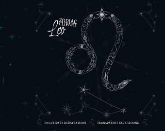 zodiac & constellations clipart Leo PNG vector symbol ornaments night stars magic sublimation file png files star images star circle