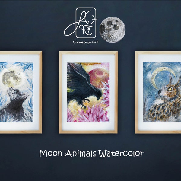 moon cat | Moon Kautz Owl | Moon Cat owl |JUL09-11| Illustration | Watercolor | color | color | animal portraits