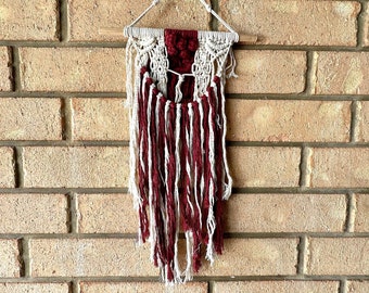 Maroon Beige Macrame Hanger - Boho style fringe decor for your home, bedroom or living room - Hand-tied with love by Megan - South Australia