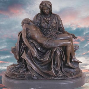 Michelangelo Pieta pure bronze statue Pietà bronze sculpture reproduction 12in Pieta figurine Holy Mary and Christ Mid Century Art Pietà