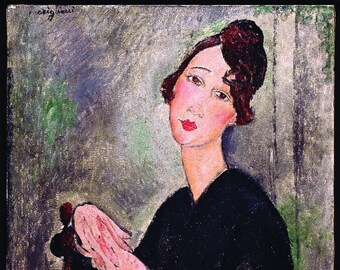 赤毛の女性 - アメデオ・モディリアーニの手描き油絵複製、椅子に座る
