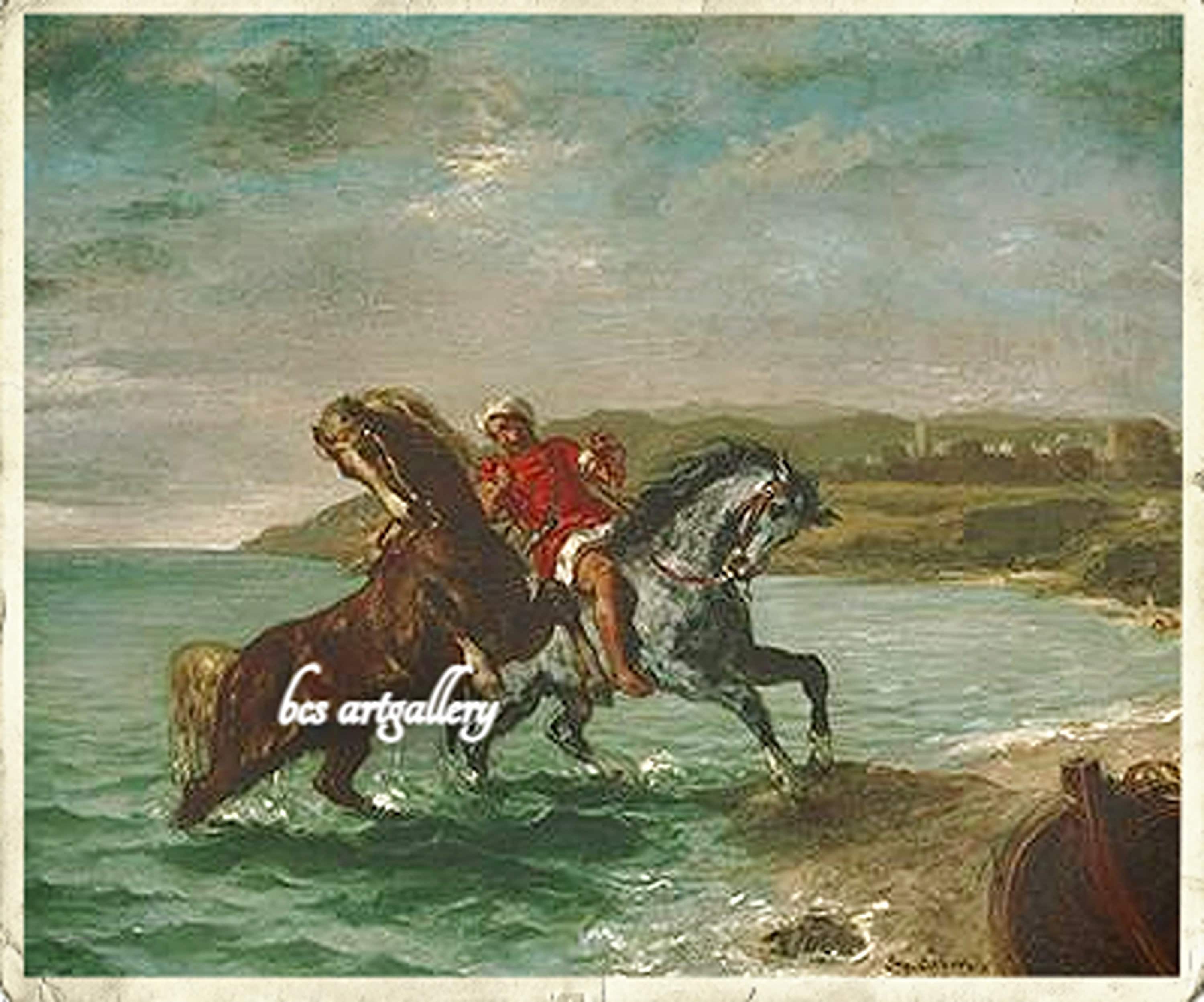 Eugène Delacroix Horses Leaving the Sea 1860 Hand Painted Oil
