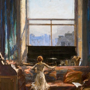 Daylight Raid from My Studio Window 1917 Sir John Lavery The Studio Window hand-painted oil reproduction,Irish Impressionist painter