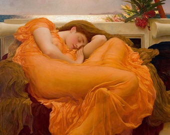 Flamme Juni Frederic Leighton Museum Qualität Handgemalte Öl-Reproduktion Leighton Dornröschen Lebendige Orange Drapierung