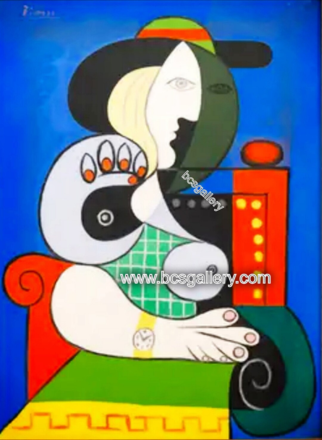 パブロ・ピカソ「時計をする女性」1932年 手描き油彩複製画 キュビズム