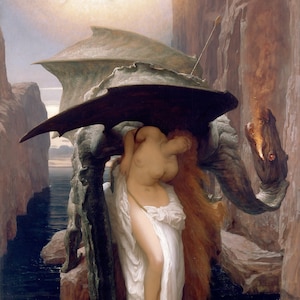 Perseo y Andrómeda Frederic Leighton 1891 Reproducción al óleo pintada a mano rescate heroico monstruo marino drama romance grandeza mitológica