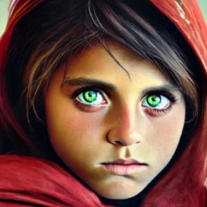 Green-eyed Afghan Girl Sharbat Gula II war oil painting on canvas 100% Hand-Painted