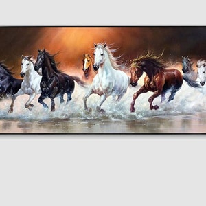 Eight Horses Dashing across the Prairie hand painted oil painting,Office Decoration,family love gift,Wild horse Large Oil Painting Horse art