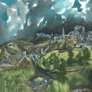 Oil Painting Reproduction | View of Toledo by El Greco 1596 | Spanish Renaissance Landscape | Hand-Painted Canvas | Dramatic Old Master Art