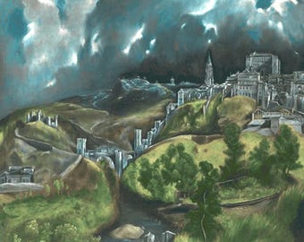 エル・グレコ、トレドの眺望 1596-1600、手描き美術館品質のロール油絵