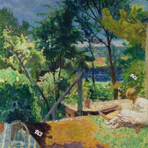 Pierre Bonnard Terrasse à Vernon 1923 reproduction,The Terrace At Vernon,handpainted reproduction,French Impressionist artist Bonnard signed