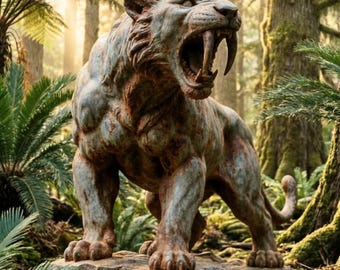 Sculpture de Machairodus, tigre à dents géantes, réplique de statue d'animal préhistorique