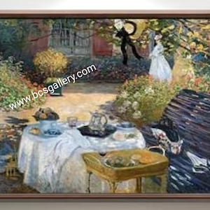 Monet - The Luncheon in Monet&#39;s Garden at Argenteuil 1873 32x43in Hand Painted oil reproduction Claude Monet landscape iconic masterpiece