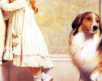 Young Girl With Her Dog/キース カーター/ポスター Young Girl and Dog | Edward Percy Moran | Painting Reproduction