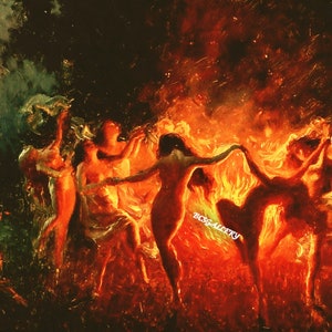 Dancing Nymphs (Fire Dance) by Joseph Tomanek 100% hand painted oil painting reproduction, goth dark art