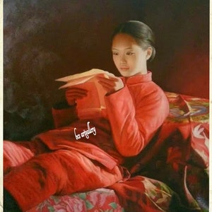 Pintura al óleo de carta de amor original Lettre d’amour Pintura al óleo sobre lienzo 100% pintada a mano Belleza asiática