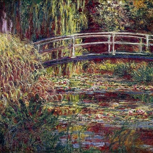 Monet - Water-Lily Pond Symphony in Rose 1900 The Japanese Bridge Hand Painted oil reproduction Claude Monet landscape iconic masterpiece
