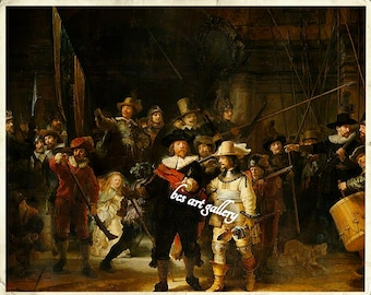 夜警』 – レンブラント・ファン・レインの手描き油絵、フランス