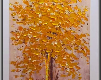 Creative Gold Tree Yggdrasil Oil Painting on Canvas,100% hand painted Abstract Golden Tree of Life home decor art yellow birch tree painting