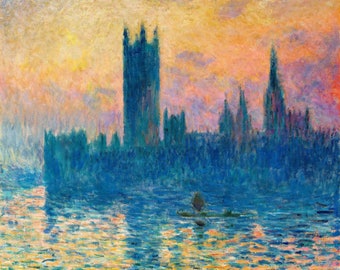 ヴィンテージ クロード・モネ ロンドン 国会議事堂 日没 油彩画 油絵 複製画 artwine.tokyo | クロード・モネ | ロンドン国会議事堂