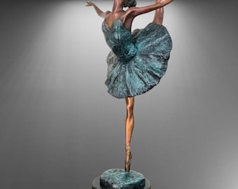 Large Bronze Dancer Sculpture: Patinated Finish, Dali Ballet Ballerina (25")