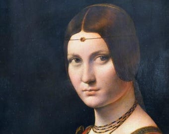 レオナルド ダ ヴィンチ ラ ベル フェロニエール 1490、高品質手描き