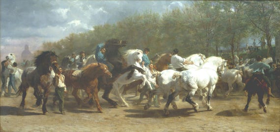 油彩画 人々と馬のリアリズム ローザ・ボヌール 馬市美術館 高品質手描き油絵複製 ボヌール