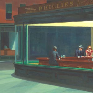 Edward Hopper Nighthawks 1942 / Tamaño original 33 x 60 pulgadas / Reproducción al óleo pintada a mano de calidad de museo / Obra maestra estadounidense