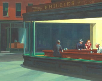 Hand-Painted Edward Hopper 'Nighthawks' Oil Painting Replica with