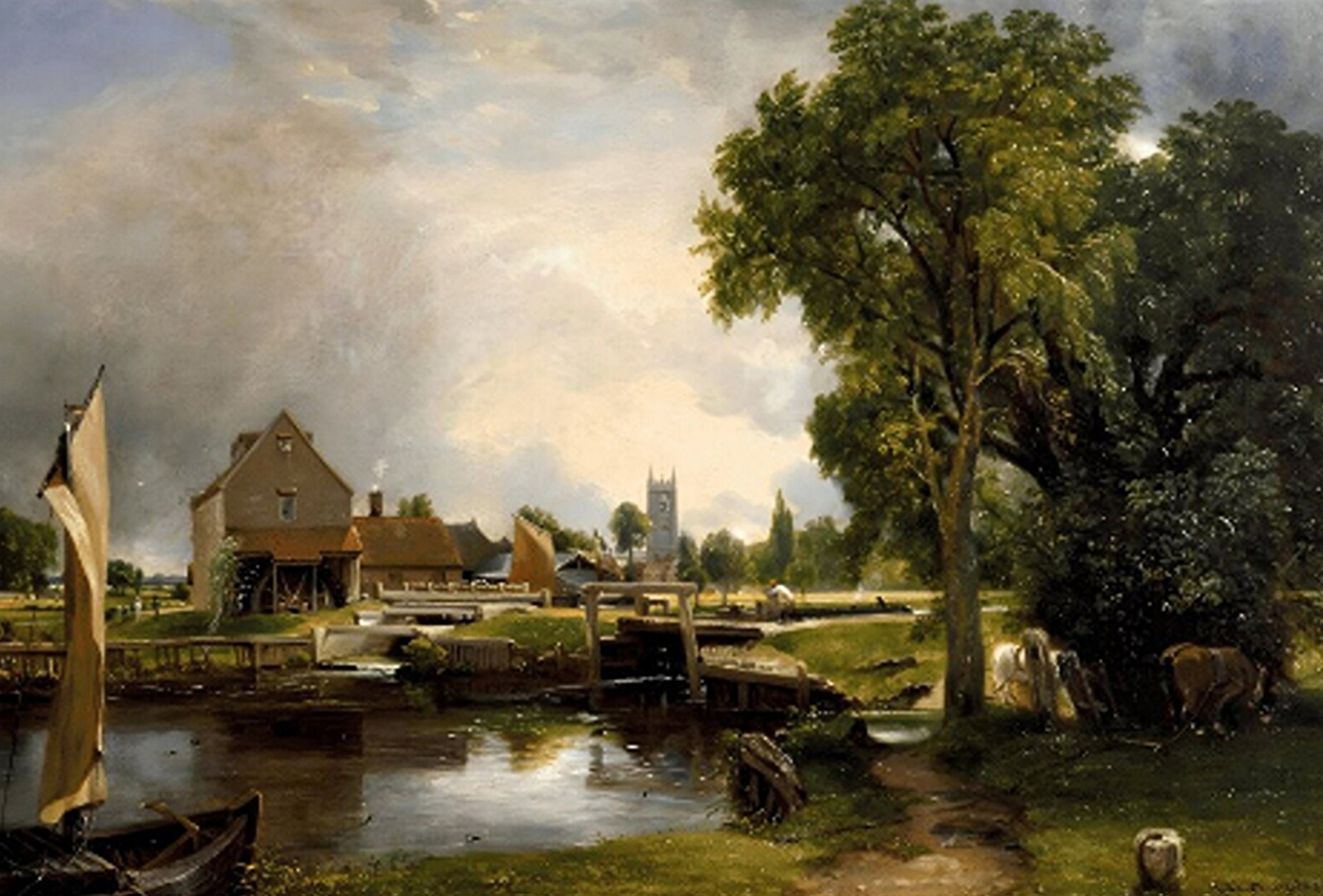Dedham Lock and Mill John Constable 1820 Handgemalte Ölreproduktion Constable Landschaft im Victoria und Albert Museum London