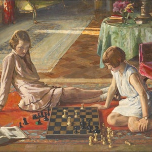 The Chess Players 1929 Sir John Lavery hand-painted oil painting reproduction,Leisure and recreation artwork,Irish Impressionist painter